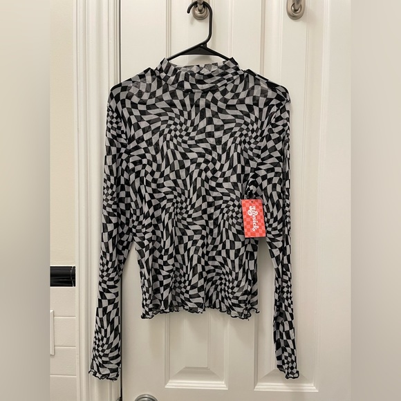 Luvsick Plus Tops - NWT Luvsick Plus Black and White Checkerboard Mesh Top Plus Size